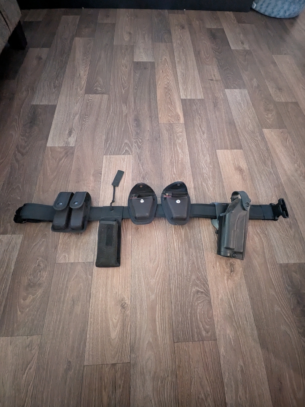 Black Tactical Duty Belt with Holster and Pouches